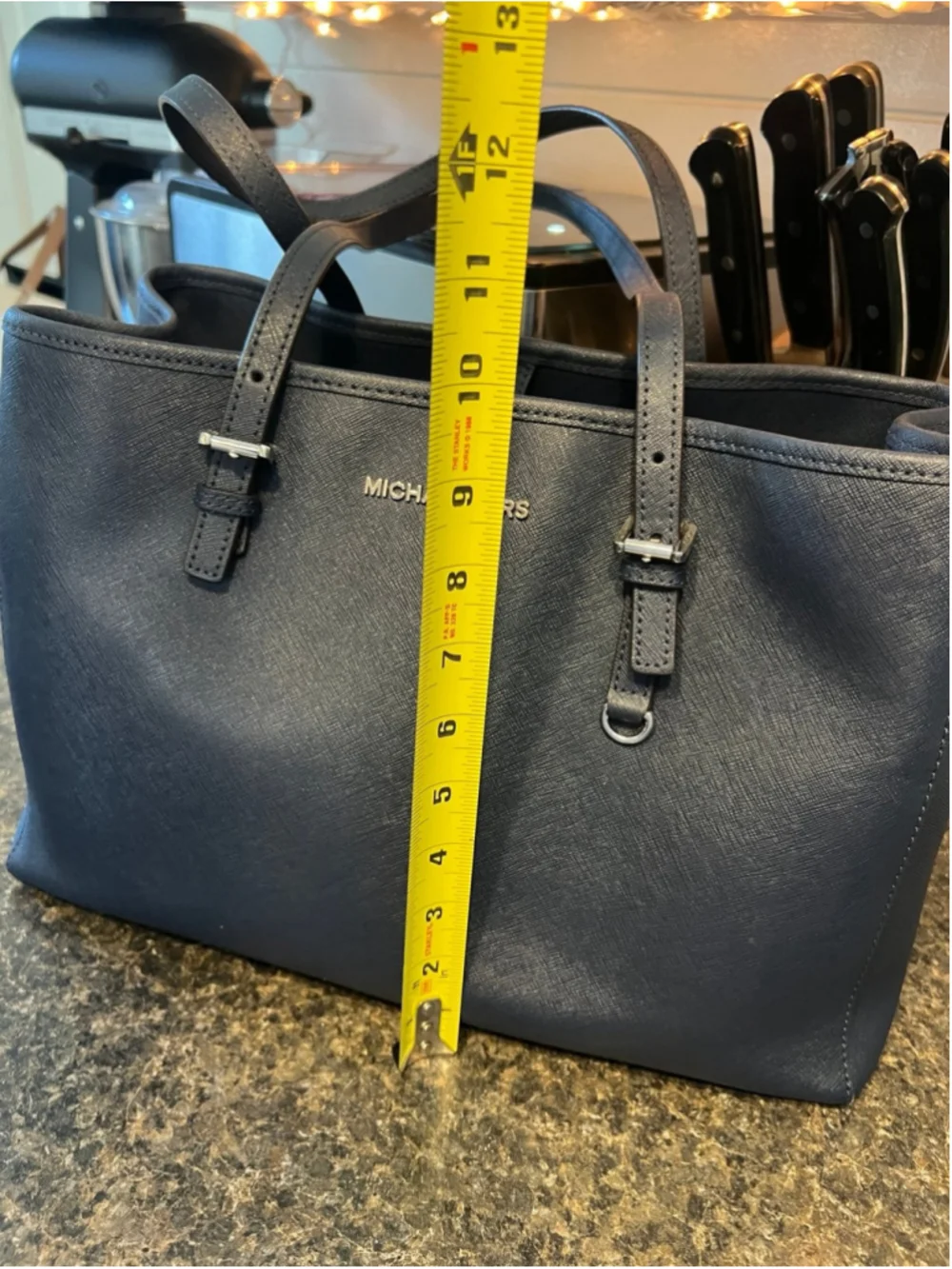 Michael Kors Jet Set Travel Medium Saffiano Leather Tote Bag Navy Blue - Picture 11 of 12